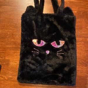 Furry Black Cat Face Tote Bag